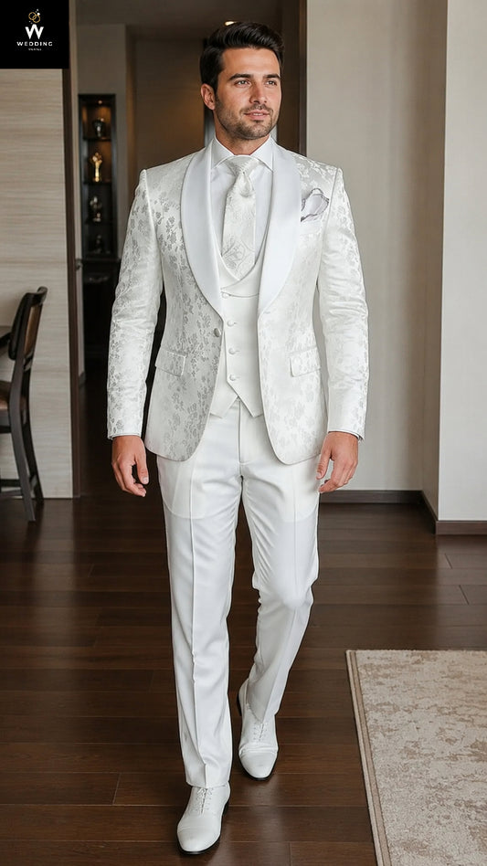White Jacquard Suit