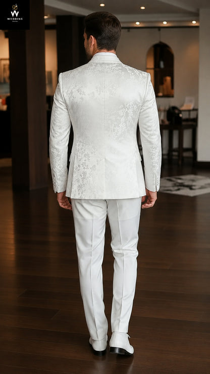 Men White Jacquard suit