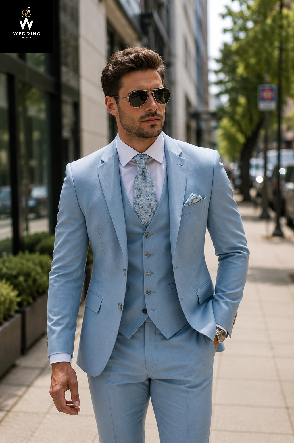 Light Blue Three Piece Suit For Men