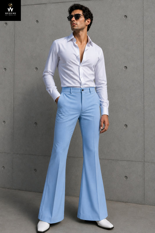 Men's Sky Blue Vintage Flare Pants – Tailored Retro Fit