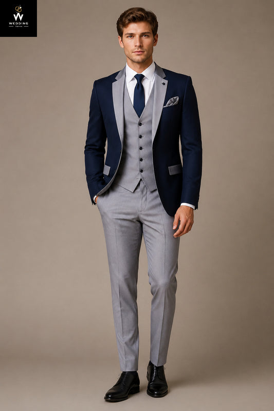Navy and grey suit for men
