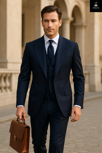 Navy three piece suit for men