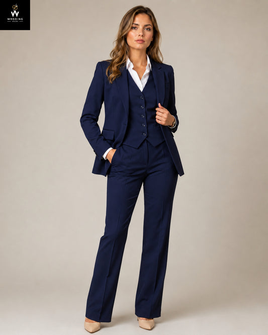 Navy Blue Women's Bespoke Three-Piece Suit – Interview & Occasion Wear