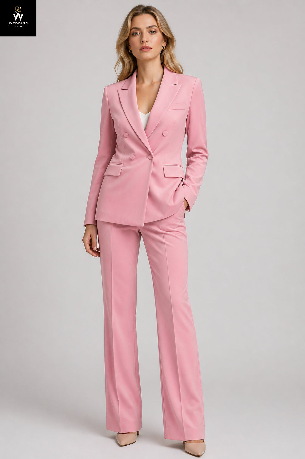 Elegant Pink Two-Piece Suit for Women – Dressy Pant Suit for Weddings & Events