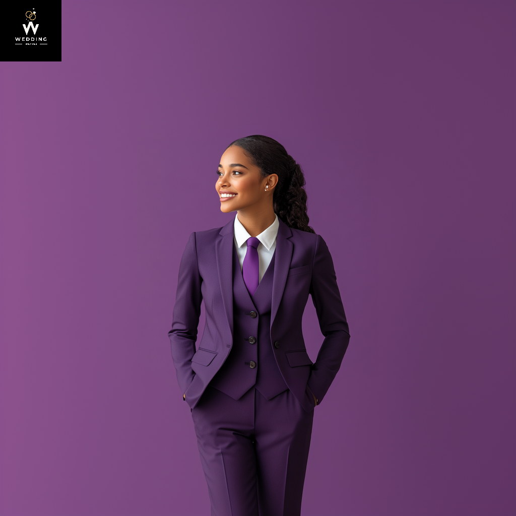 Women's Deep Purple Three-Piece Suit – Custom Bridal Outfit