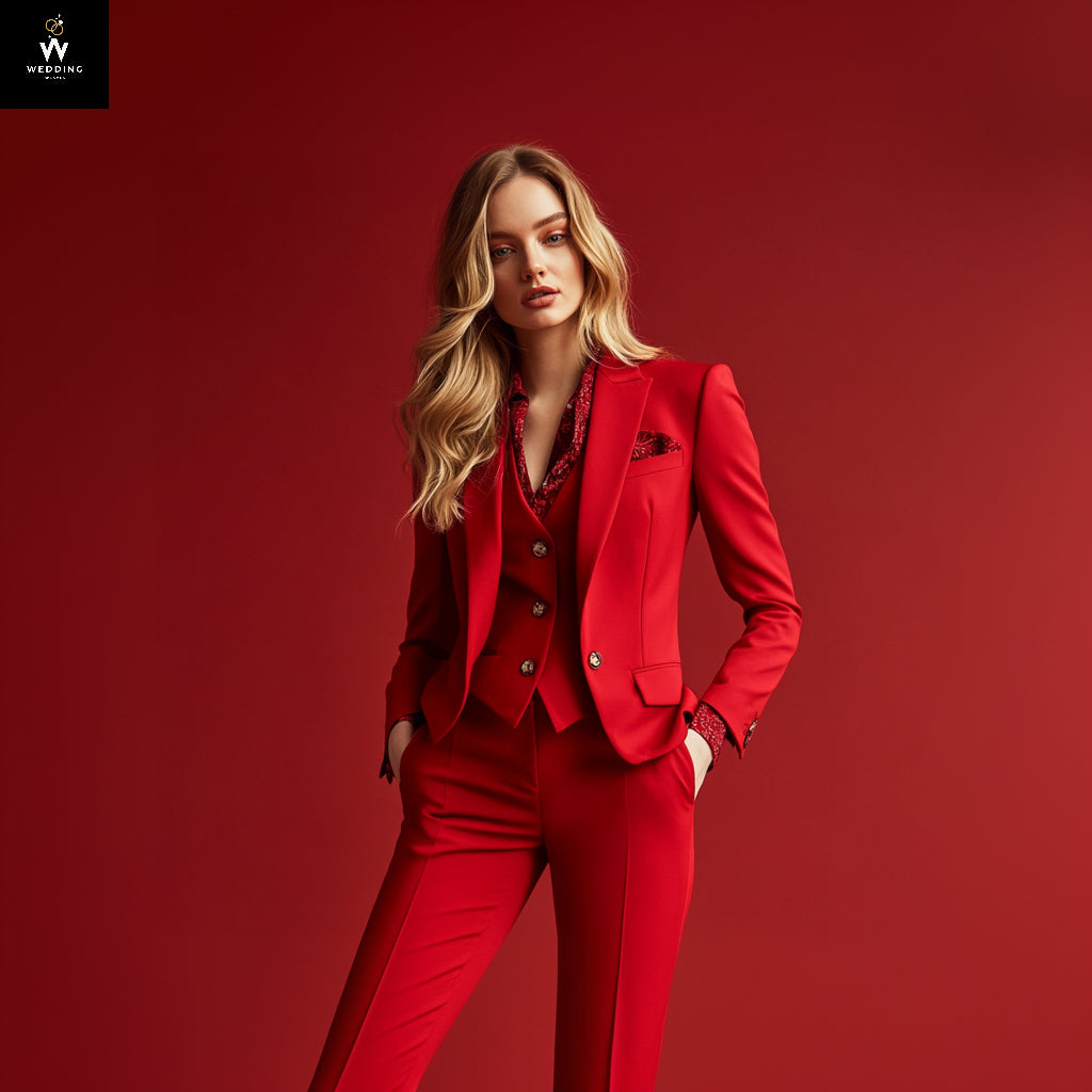 Three piece red suit for women