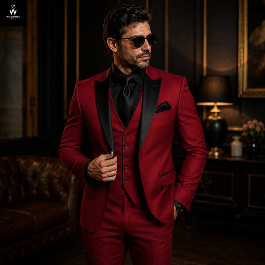 Men's Premium Red Three Tuxedo Piece Suit for Weddings & Events