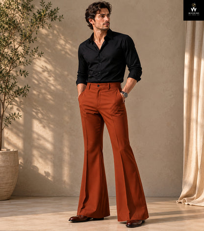 Men's Rust Bell Bottom Pants, Vintage 70s Flare Trousers, Wide Leg Disco Pants, Retro Fashion for Men