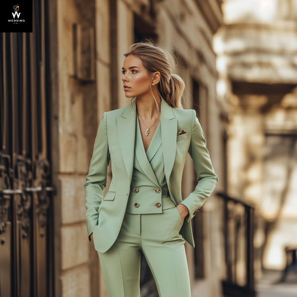 Sage Green Three-Piece Pant Suit for Women – Elegant Wedding & Formal Wear