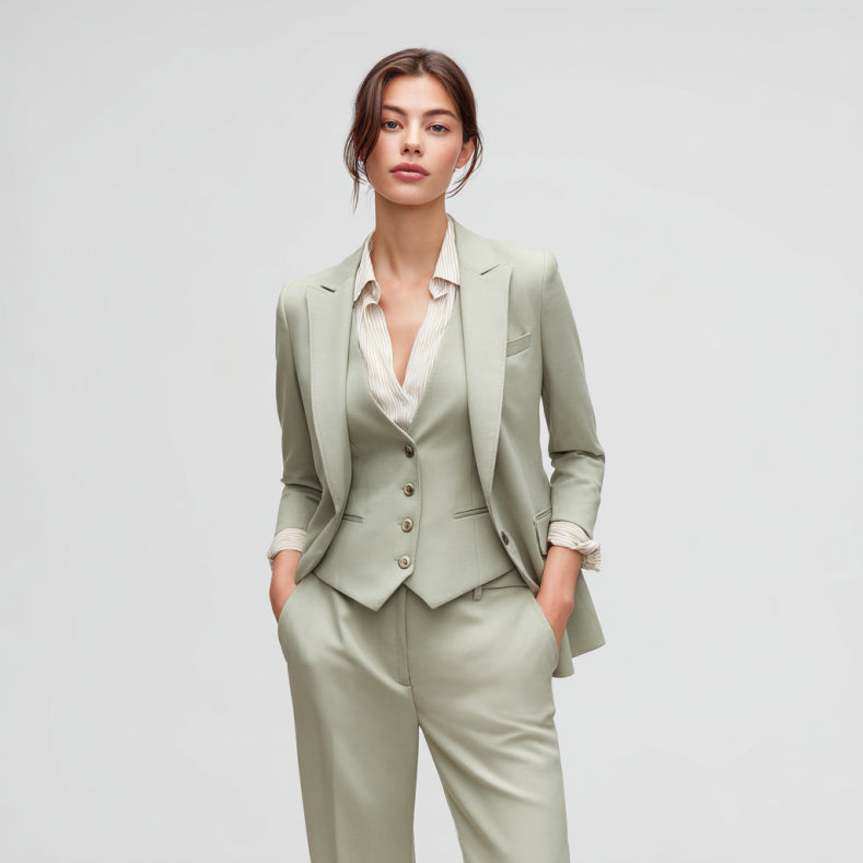 Sage Green Women’s 3-Piece Pant Suit – Formal dress suits for ladies 36 / 34