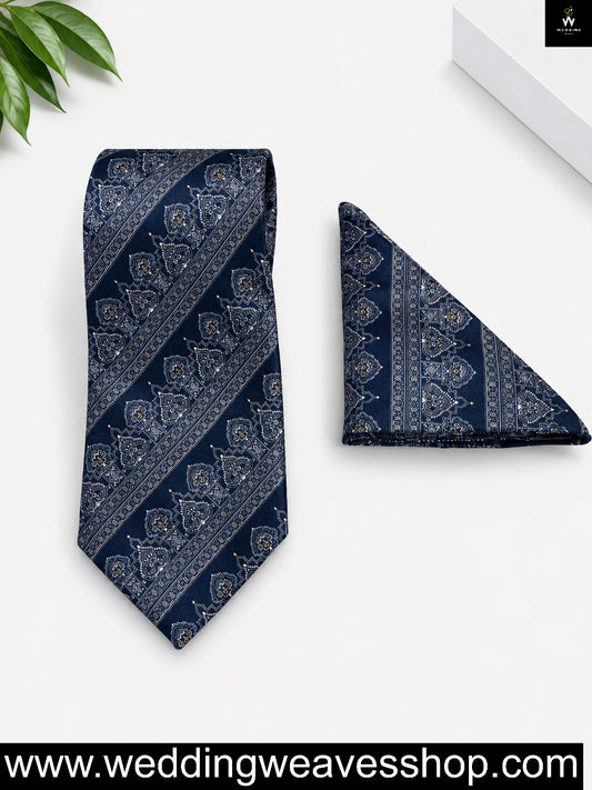 Men Navy Blue Tie set