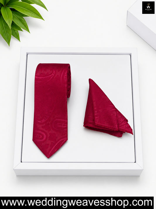 Wine Red Paisley Satin Tie