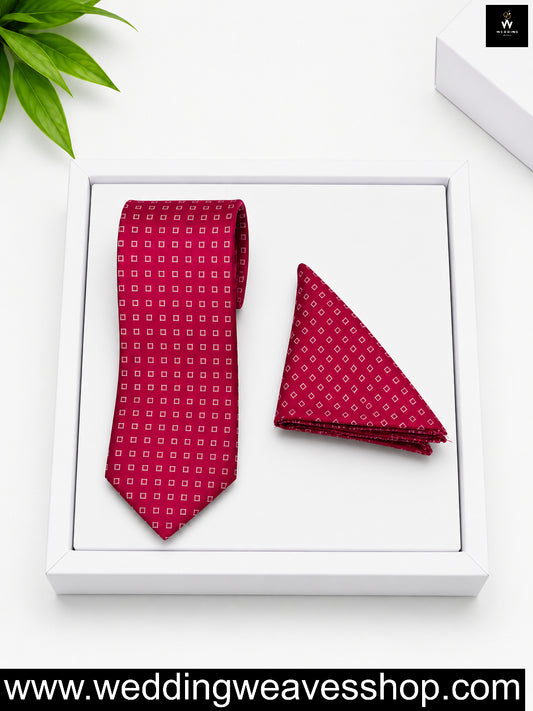 Deep Red Geometric Pattern Tie