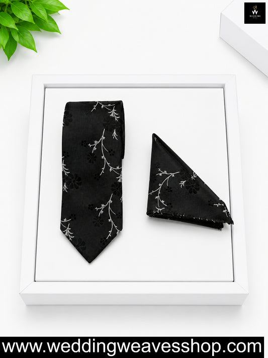 Men’s Black Floral Pattern Tie