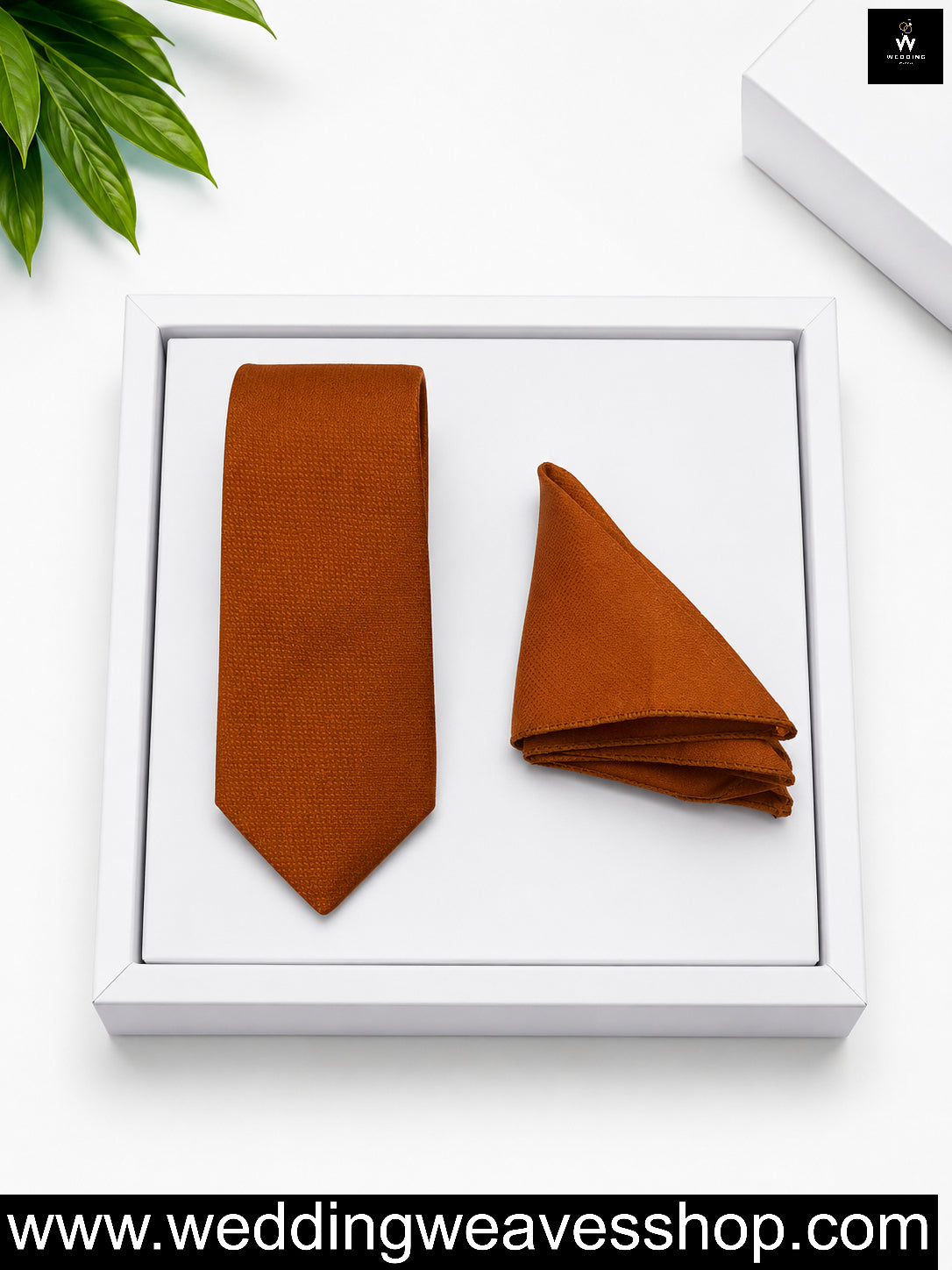 Rust Orange Textured Satin Tie & Pocket Square 