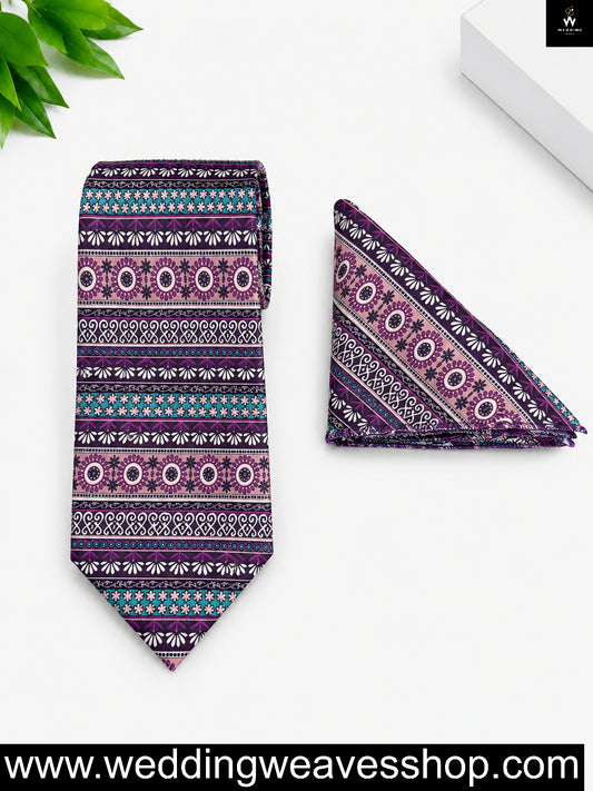 Purple Floral Tie Set 