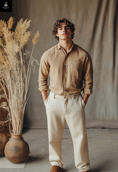 Men’s White 70s Linen Flare Trousers – Retro Summer Fashion with a Vintage Touch