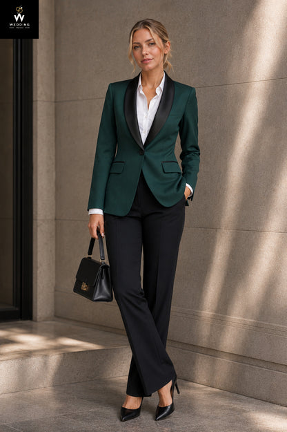 Women green Tuxedo Suit