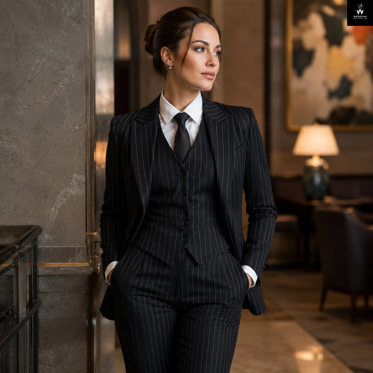 black pinstripe suit