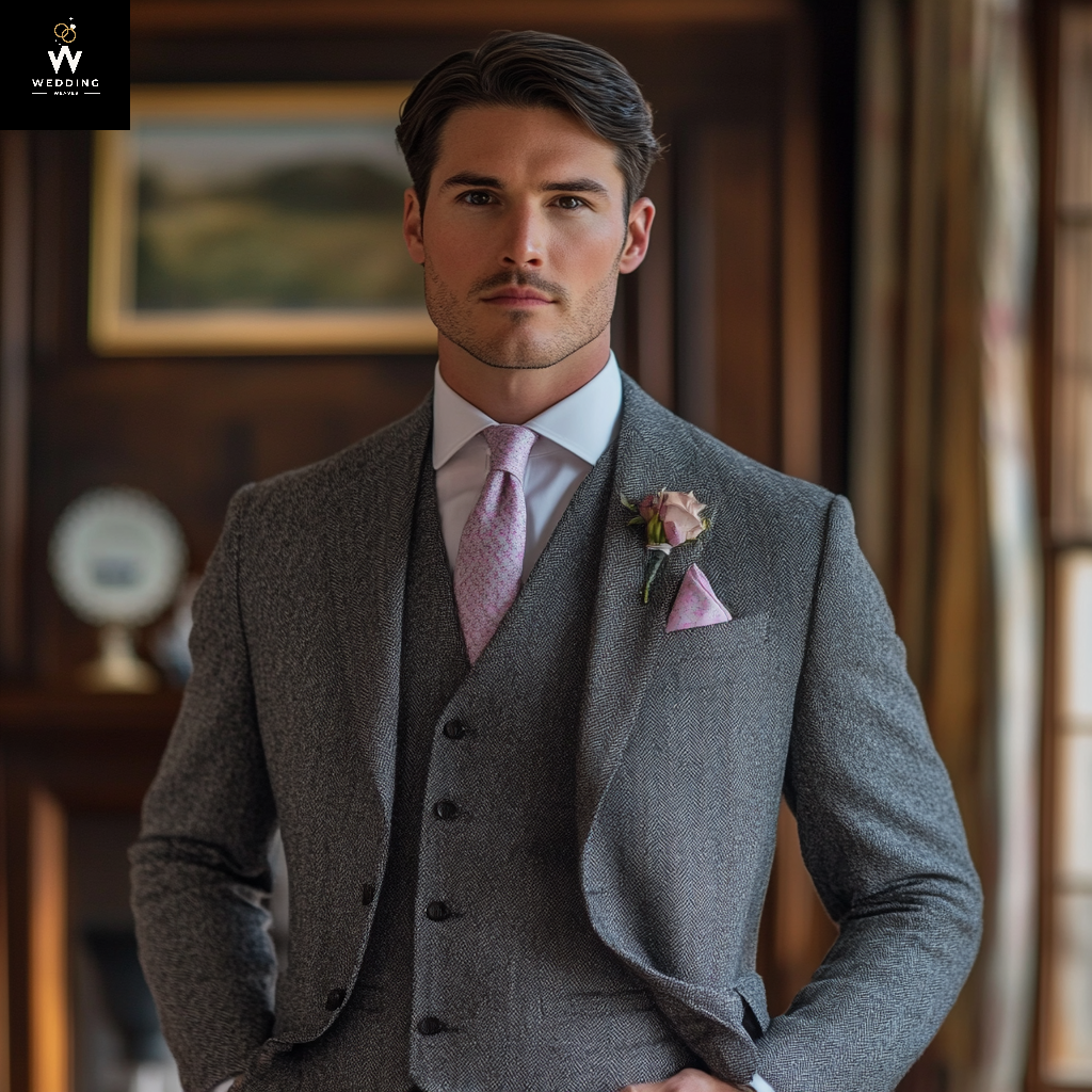 Herringbone three piece suit