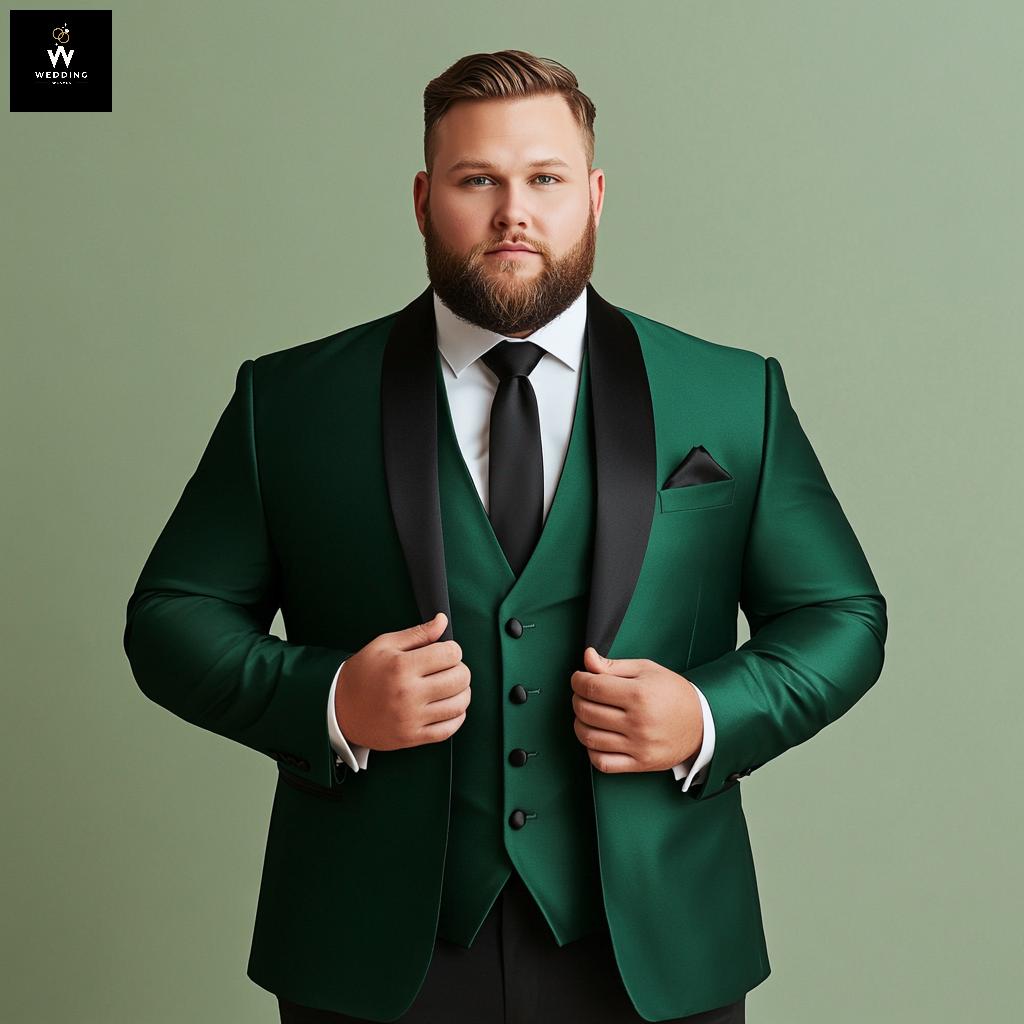 Bespoke Black Tuxedo with Elegant Double-Breasted Vest for Big Men