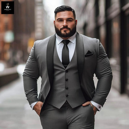 Handmade Grey Men's Custom Wedding Tuxedo Suit Large Size Suits for