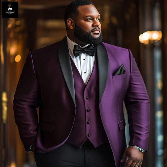 Bespoke Black Tuxedo with Elegant Double-Breasted Vest for Big Men (Copy) 6