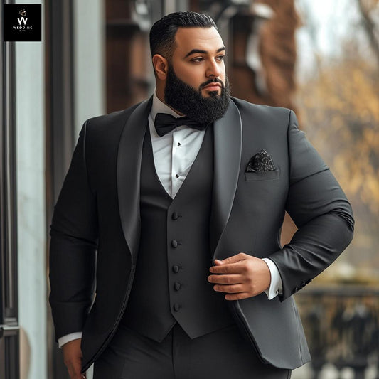 Wedding Weaves Black Tuxedo Suit – Custom Tailored Suit for Big Men