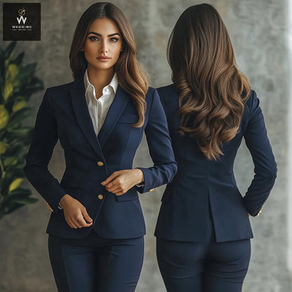 Navy Blue Two-Piece Suit for Women - Tailored Business Dress Suit 38 / 34 Navy Blue Two-Piece Suit for Women - Tailored Business Dress Suit 38 / 34