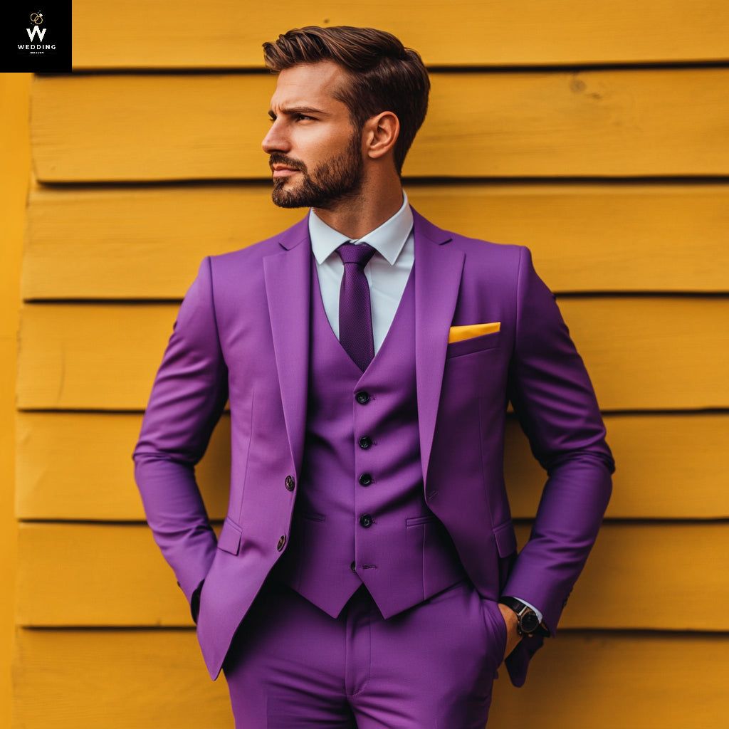 Purple suit for grooms