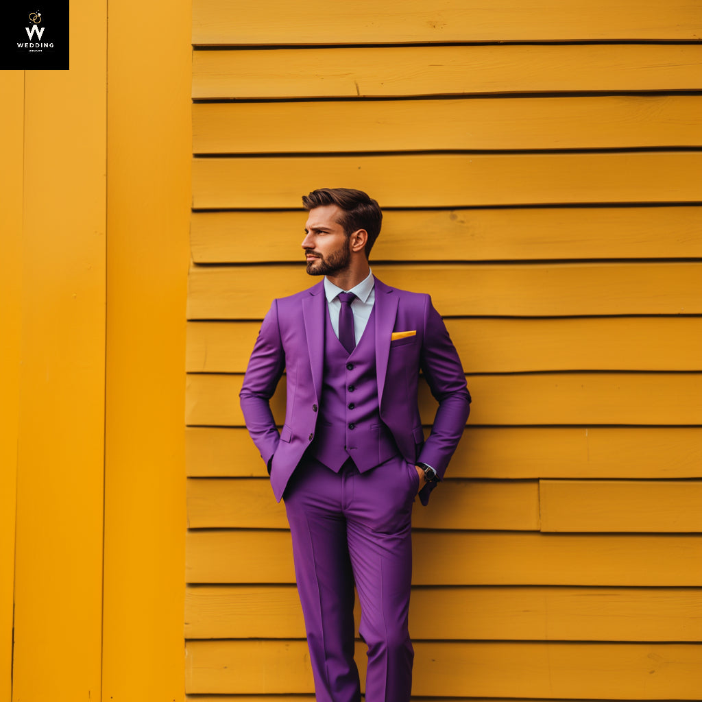 Bold purple three piece suit