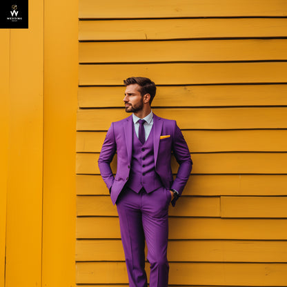 Bold purple three piece suit