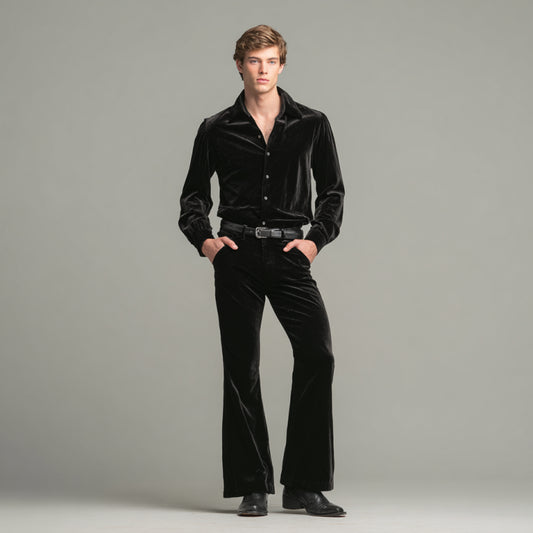 Black velvet trousers