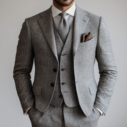 herringbone three piece suit