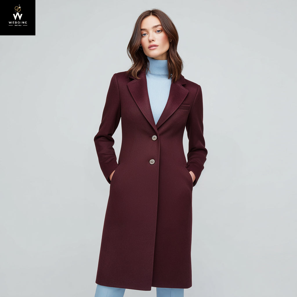 burgundy long coat