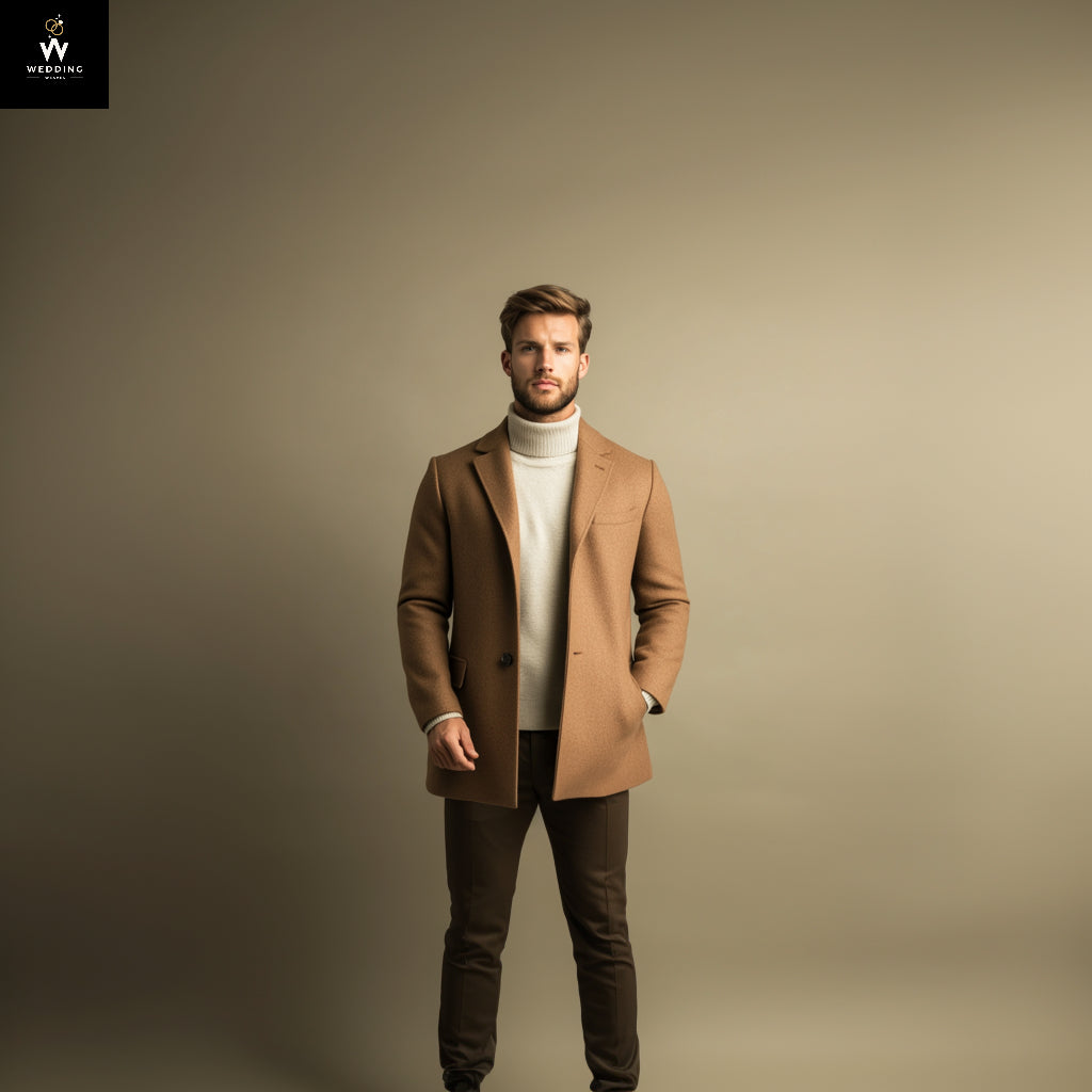 Men’s Tan Brown Wool Overcoat – Classic Warmth with Timeless Appeal