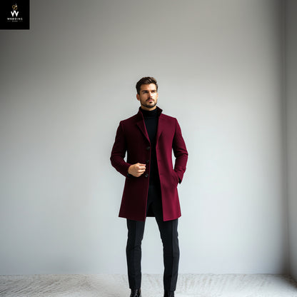 Men’s Burgundy Wool Trench Coat – Classic Winter Elegance with a Modern Touch
