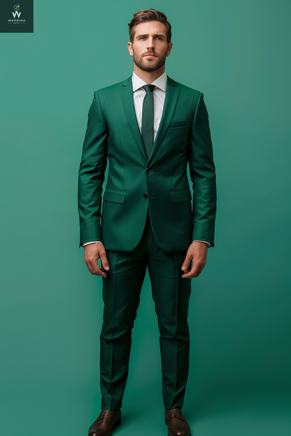 Custom Green Two-Piece Suit for Men - Bespoke Wedding Attire, Tailored Wedding Suit for Men
