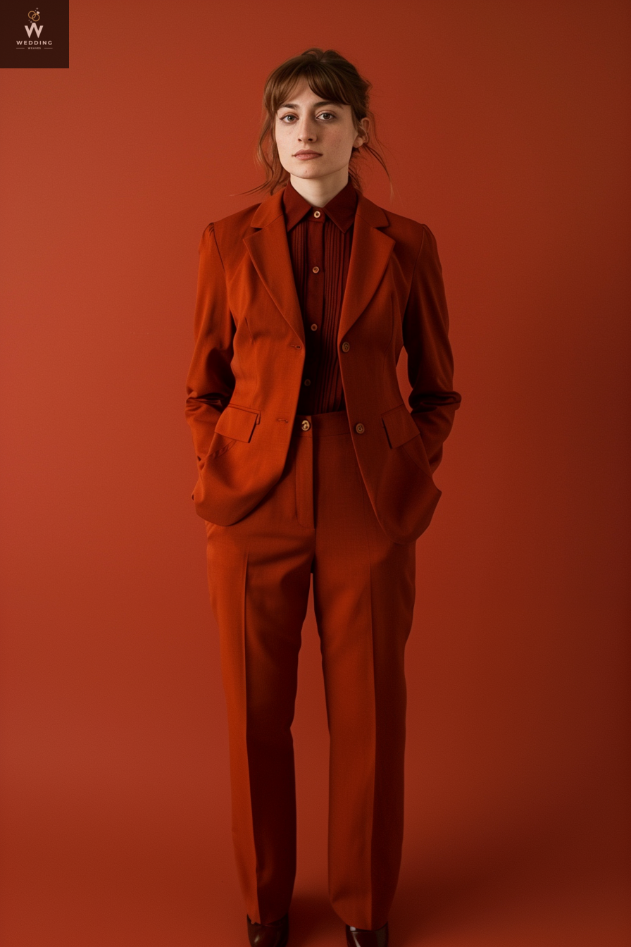 Women's Rust 2-Piece Wedding Suit Set - Elegant Formal Bespoke Suit for Women
