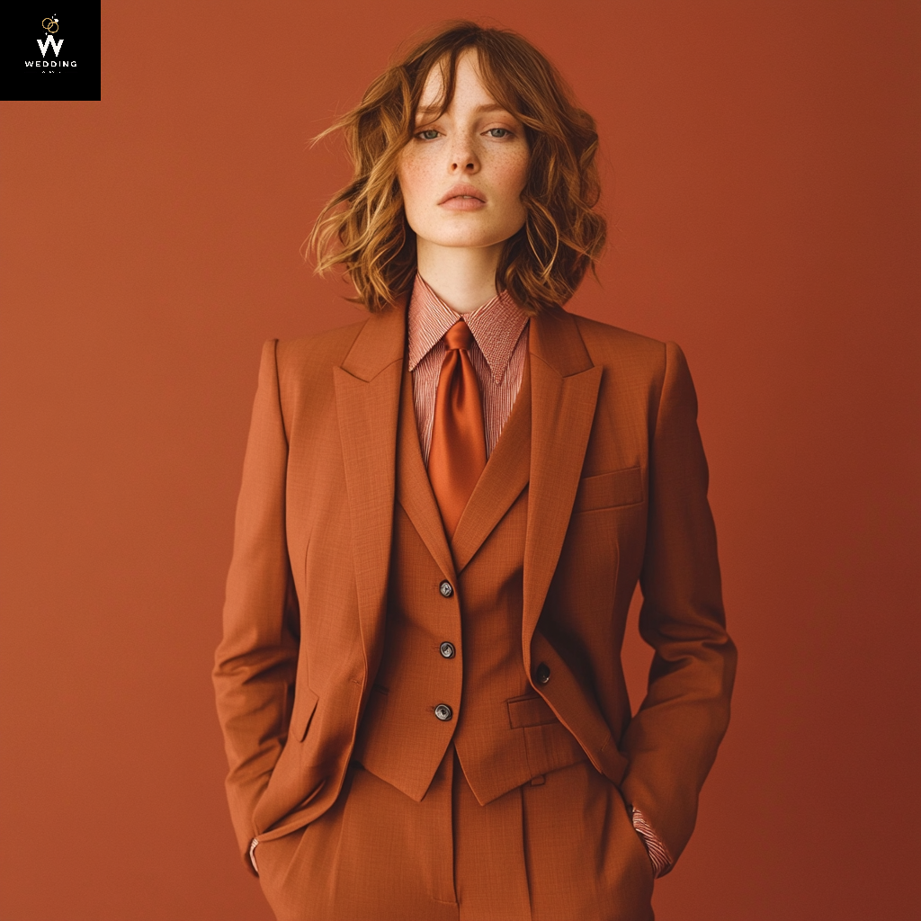 Rust Three-Piece Suit for Women – Custom Wedding & Formal Attire