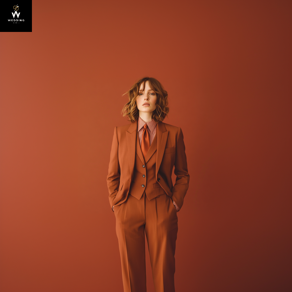 Women's Rust 3-Piece Suit – Elegant Wedding & Formal Wear Set for Women