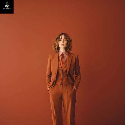 Women's Rust 3-Piece Suit – Elegant Wedding & Formal Wear Set for Women