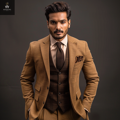 Tan three piece suit
