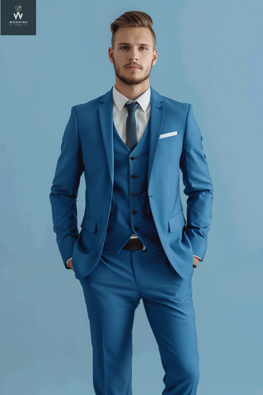 blue three piece suit