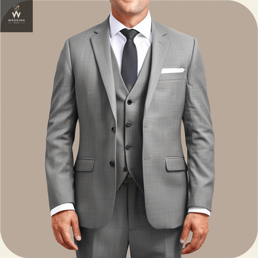 Men's Stylish Grey Three-Piece Suit | Custom Dark Grey Wedding Suits | Bespoke Wedding Suits for Men