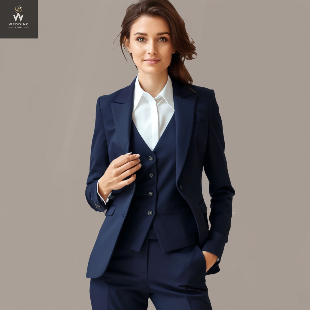 Women's Navy Blue Pant Suit Tailored 3Piece Women's Business Suit — free download