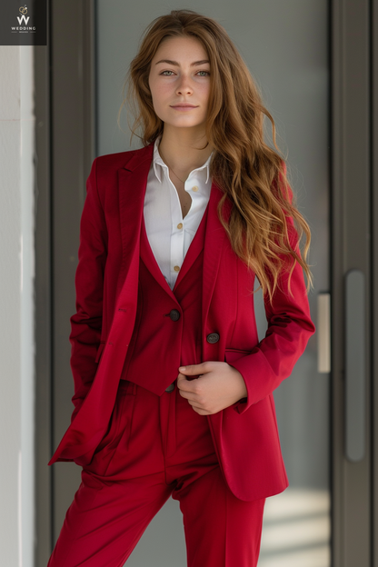 Red three piece suit