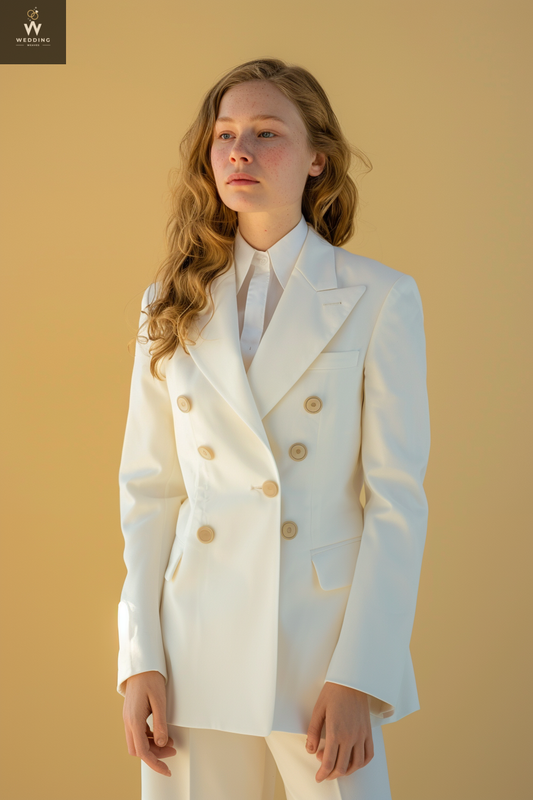 White Two-Piece Suit for Women | Dressy Pant Suit Set | Women's Wedding & Formal Wear
