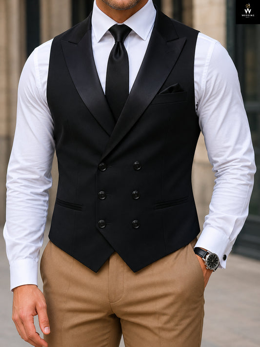 Black Double Breasted Waistcoat for Men