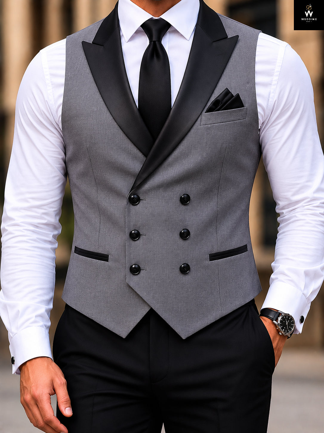 Grey Double Breasted Waistcoat for Men